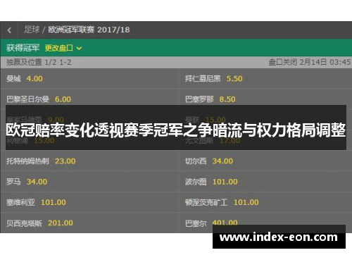 欧冠赔率变化透视赛季冠军之争暗流与权力格局调整